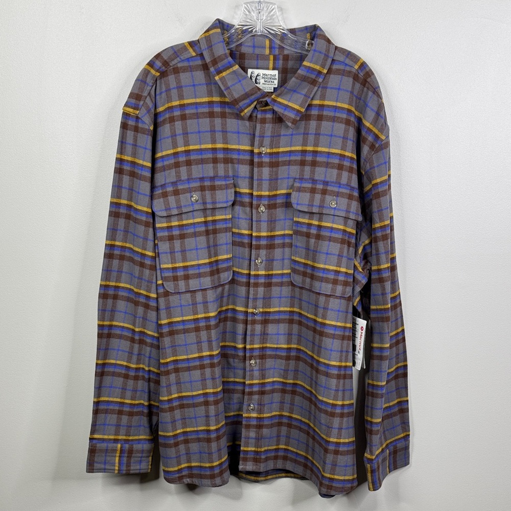 Marmot Doran Midweight Flannel Shirt XXL Purple Plaid Cotton Button Down NWT